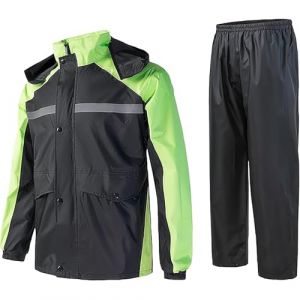 Vhersily Combinaison de pluie pour homme, veste et pantalon de pluie pliable, imperm&eacute;able r&eacute;fl&eacute;chissante avec capuche coupe-vent, respirant, toutes saisons, pour Scooter, Quad, vert, L (duefoll, neuf)