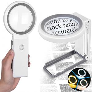 Loupe de Lecture, Loupe Lumineuse Grossissante sur Pied, Loupe Eclairante à Main avec 18 LED Lumière pour Lecture, Bijoux, Seniors, Malvoyant, Observation et Travaux Manuels Blanc (WLUXI SARL, neuf)