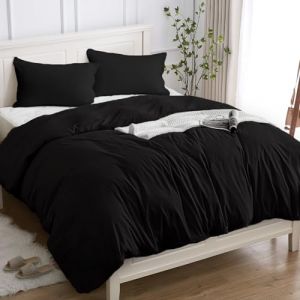 Cotopuro Housse de Couette 100% Coton 2 Personnes 200x200 (2 Taies Oreiller 50x80), Parure Lit de Qualit&eacute; Sup&eacute;rieure en Coton 150GSM,Doux, Respirant, Hypoallerg&eacute;nique - Noir (BALCANIC SHOP, neuf)