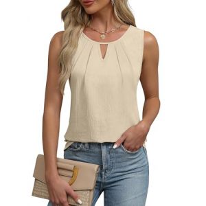 Cuptacc D&eacute;bardeur Femme sans Manches Chemise Femme &eacute;t&eacute; Sexy Col en V Couleur Unie Tank Top Tunique Beige, Petit S 34-36 (CuptaccFashion, neuf)