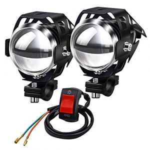 Biqing Phare Moto Feux Additionnels,U5 Phares Avant de Moto Anti Brouillard Projecteur Spot LED Moto 125W 3000LM Phares supplémentaires avec interrupteur pour moto Quad Scooter (jose201606, neuf)
