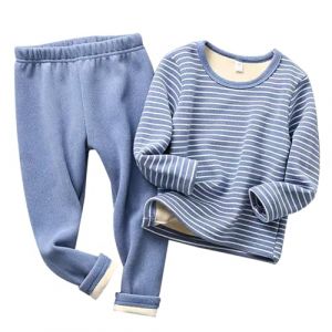 Pyjama &agrave; rayures &eacute;paisses pour enfants et filles avec sous-v&ecirc;tements chauds pour gar&ccedil;ons et filles, pyjama de football de 6 &agrave; 7 ans, pyjama de 3 &agrave; 4 ans, bleu, 4-5 ans (TIREOW, neuf)