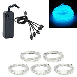 Kmruazre 5x1meter EL Fil Ice Blue Neon Light Tube Corde Électroluminescent Fil Rougeoyant Strobing Décoration Lumière pour Xmas Party (Glace Bleue) (Kmruazre-fr, neuf)