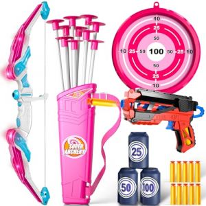 Doloowee Ensemble Arc et FlèChe pour Enfants avec LumièRes LED，Jouets d'extérieur pour Le Jardin，Kit Jouet pour Garcon Fille 4-12 Ans (Doloowee, neuf)