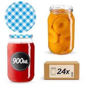 KADAX Lot de 24 bocaux de conservation en verre pour couvercle à visser - 900 ml - Utilisable comme pot à confiture - Bocaux de conservation - Bleu à carreaux, K5198 (KADAX, neuf)