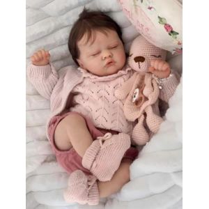 Hserial bébé Reborn Fille Silicone poupée 19pouces 48CM Vrai Poupon Dormir Enfant Garcon Yeux fermés realiste Baby Doll Toddlers (Nakisha, neuf)