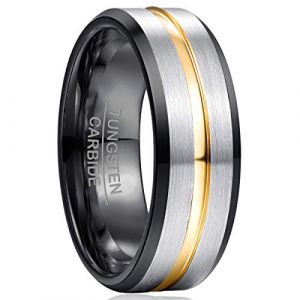 NUNCAD Bague Homme/Femme en Tungst&egrave;ne avec I LOVE YOU Or Rose/Bleu/Noir/Argent&eacute;/Noir/Brun 8mm Taille 72(22.9) (NUNCAD FR, neuf)