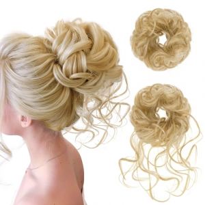 Postiche Chignon Désordonné,Chouchou Postiche Ondulé Faux Chignon Chouchou Bouclés Ou Chignon Décoiffé Postiche avec Chouchou élastique pour Femmes avec Corde à Cheveux et épingle à Cheveux,Blonde,45g (Mxcwir EU, neuf)