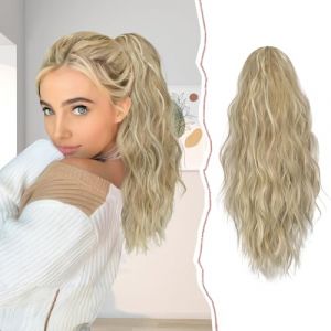 Sofeiyan Extension de Queue de Cheval, 45cm Longue Claw Clip Postiche Cheveux Ponytail Ondul&eacute;e Queue de Cheval Extension &agrave; Clip Naturel Synth&eacute;tique Postiche pour Femme, Blond Cendr&eacute; Clair & Blond P&acirc;le (SofeiyanEU, neuf)