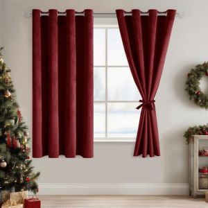 DWCN Rideau Velours 140L X 145H cm Lot de 2, Semi-Occultant Thermiques Rideau &agrave; Oeillets avec 2 Embrasses, Moderne Doux Luxurious Rideaux Velours pour Chambre, Salon, Bureau, H&ocirc;tel, Rouge Bordeaux (DWCN EU, neuf)