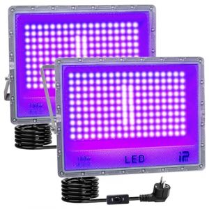 BOSITE Projecteur Lumi&egrave;re Noire 150W, Lumi&egrave;re Noire LED, Etanche IP65 Lumiere UV, 395-405nm, Projecteur UV pour peinture cor Porelleeinture corporelle Halloween F&ecirc;te fluorescente No&euml;l (BOSITE INC, neuf)
