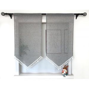 Daliena Panneaux de rideau de cuisine avec pompon - Aspect lin - Court - Translucide - Rideau moderne pour petite fen&ecirc;tre - (l x H x H) - 1 pi&egrave;ce (Cang Fu, neuf)