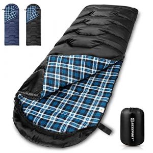 Bessport Sac de Couchage Température extrême -8°C Sac de Couchage Grand Froid, 3-4 Saisons Flanelle Sac de Couchage Hiver Léger Convient pour l'extérieur, Le Camping, Les Voyages (EU-KXX, neuf)