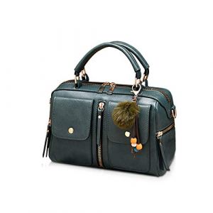 NICOLE & DORIS Femmes Sacs &Agrave; Main Pompon Sac Style De Mode Zipper Sac &Agrave; Bandouli&egrave;re Dames Fourre-Tout Sac Cabas Port&eacute; Epaule Bandouli&egrave;re PU Style Cuir Petit Sac Carr&eacute; Vert (GUGGIARI S.R.L, neuf)