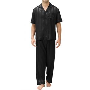 Reliwel Pyjama Homme Ete Satin Pyjama Short Homme en Soie Boutonn&eacute; Chemise Manches Courtes et Pantalon Long Deux Pi&egrave;ces v&ecirc;tements de Nuit Confortable Doux (Reliwel-FR, neuf)