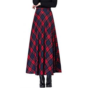 Minetom Femme Jupe Tartan Jupes Plaid Longue Vintage A-Ligne Haute Maxi Jupes &Agrave; Carreaux avec Poches Swing Jupe &Eacute;vas&eacute;e Automne Hiver I Rouge M (B.W.S KIT, neuf)