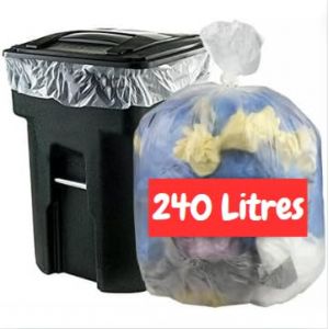 Sac Poubelle Transparent 240 Litres | 50 Sacs Poubelles 240l | Résistant (30 µ) | Pour Poubelles Conteneur 2 Roues | Tri Sélectif Déchets | Protection Anti Fuite - Anti Salissure - Anti Lavage (GS SECURITE FRANCE, neuf)