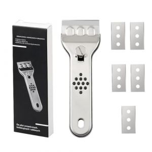 Grattoir en Acier Inoxydable,Grattoir Plaque Vitroc&eacute;ramique Grattoir Plaque Vitroc&eacute;ramique avec 5 Lames de Rechange pour Plaque vitroc&eacute;ramique, Induction, fen&ecirc;tres, Carreaux, vitres et miroirs (Jiin, neuf)