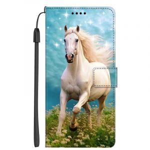 EuoDuo Coque Portefeuille pour Huawei P Smart 2019 / Honor 10 Lite Étui Rabattable Motif Tournesol Blanc Cheval Housse en Cuir PU Pochette Portable Folio Case Magnétique Antichoc Protection (VLQI, neuf)