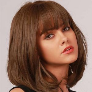 FASHION IDOL Bob perruque de cheveux humains avec frange pour les femmes noires court cheveux raides 25CM naturel noir sans colle machine court bob perruques (FASHION IDOL HAIR, neuf)