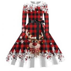 WVONIF Robe Mère Noël Femme Imprimé Cerfs et Flocons de Neige Robe Sexy Noel Robes Tunique Mini Robes Col en V Automne Hiver Longueur au Genou Casual Retro Respirant Costume de Noël (S) (BAULMD（90% Big Promotion Without Discount Code ）, neuf)