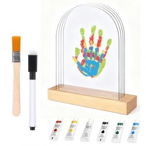 YANGUN Kit d'empreintes de main, kit empreinte bebe avec 5 Plaques en Plexiglas, 6 Couleurs de Peinture, Pinceau, Gomme, empreinte main pied bebe pour Toute La Famille pour Activit&eacute; DIY (XANEU, neuf)