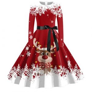 WVONIF Robe de No&euml;l pour Femme Imprim&eacute; Verre &agrave; Vin Robe Noel Sexy Hiver Casual Tricot&eacute;e Robes Pull &Eacute;l&eacute;gante Col Rond A Ligne Manches Longues Mini Robes P&egrave;re No&euml;l D&eacute;guisement (B-Red, M) (BAULMD（90% Big Promotion Without Discount Code ）, neuf)
