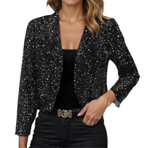 G&eacute;n&eacute;rique Veste Paillettes Femme Brillant Manteau &Agrave; Sequins Disco F&ecirc;te Clubwear Cardigan Courts Ouvert &Agrave; Manches Longues Veste Pour Soir&eacute;e Cocktail C&eacute;r&eacute;monie F&ecirc;te Danse Bal Club (ShengKang314, neuf)
