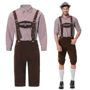 G&eacute;n&eacute;rique Costume Bavarois Homme Oktoberfest avec Lederhose et Chemises &agrave; Carreaux Tenue de f&ecirc;te la bi&egrave;re pour Bavaroise Halloween Carnaval Deguisement Tenu (HUAOPYU, neuf)