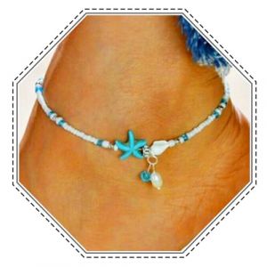 Jovono Bohême Plage chaine de cheville Pendentif Étoile de mer verte bracelets pied bijoux pour femmes et filles (Jovono, neuf)