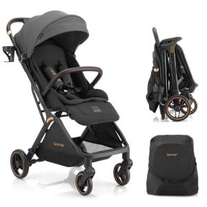 Gromast Gravity Poussette pliable pour bébé, portable, avec dossier réglable et toit pare-soleil, légère et protégée contre les UV, pliable automatique d'une seule main, Gris (Gromast, neuf)