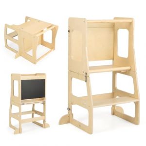 LIFEZEAL 3 en 1 Tour d&rsquo;Observation Enfant Convertible avec Tableau Noir, Set Table Chaise Enfant Bois, Tour d'apprentissage Montessori B&eacute;b&eacute; 3+ an, Charge 60kg, pour Cuisine, Salle de Bain (LIFEZEAL ITALY S.R.L., neuf)