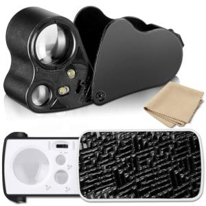 2 Pi&egrave;ces Loupe Bijoutier, 30X 60X 90X Illumin&eacute; Loupe Grossissante, Loupe de Poche avec Lumi&egrave;re UV et Lumi&egrave;re LED, Loupe pour Diamants, Pierres Pr&eacute;cieuses, Pi&egrave;ces de Monnaie, Timbres(Noir) (SHICHENGJIAJU, neuf)
