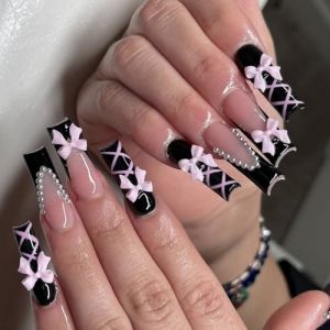 Presse &agrave; ongles tendance - Noir brillant - Cercueil - Avec arcs - Ongles artificiels - Explications pour femmes (YiQiN, neuf)
