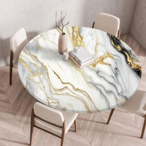 Highdi 3D Nappe Ronde avec Bord &Eacute;lastique, Nappe de Table Anti-Tache Antid&eacute;rapante Nappe Jardin Exterieur Protection Table Ronde Extensible pour Cafe Cuisine F&ecirc;te Table (Pierre J,110cm) (Highdi, neuf)