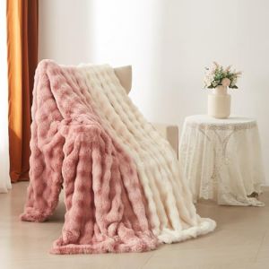 YASMENG Couverture Polaire 200x220 cm Hiver Chaude D&eacute;grad&eacute; de Rose Jet&eacute; de Canap&eacute; Peluche Imitation Fourrure de Lapin Texture &agrave; Bulles Super Douce Douillette Plaid Canap&eacute; Polaire Moelleuse Cadeau (Tamir Zhang, neuf)