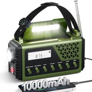 Gemmac Radio Portable Vert, FM/AM/SW Radio Solaire Dynamo Manivelle avec 10000mAh Piles Rechargeables Boussole SOS Alarme Chargeur de T&eacute;l&eacute;phone USB Lampe de Poche pour Cadeau Camping Kit Survie (YouKnowIt-EU, neuf)
