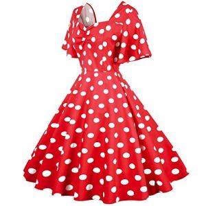 Robe Vintage Ann&eacute;es 50 Femme Retro Rockabilly Pin-Up Chic Et Elegante Robes sans Manche Polka Dot Ann&eacute;es 40 50 60 Swing D&eacute;contract&eacute;e Dress De Bal Mariage Cocktail C&eacute;r&eacute;monie (qiaoxiahe, neuf)