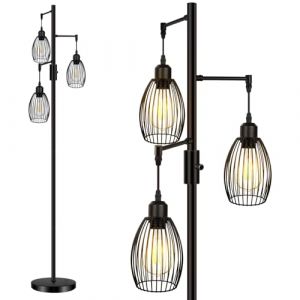 HiBay Lampadaire LED Noir Dimmable Industriel Style Marteau Météorique, 3x8W E27 Ampoule 800LM Moderne,Lampadaire sur Pied Salon Variateur 3 Ampoules Lampe sur Pied pour Salon, Chambre,Intérieur (Hiled, neuf)