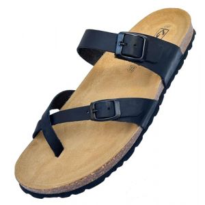 GONKOS®, Sandales Tongs en Cuir, Semelle intérieure Anatomique en liège, Cuir véritable, Liège Naturel, Boucle réglable, Tongs Unisexe, Sandales de qualité fabriquées en Espagne, Noir Taille 40 (NATUARTE, neuf)