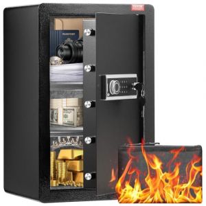 VEVOR Coffre-fort à Porte Simple 99 L, 2 Façons de Déverrouillage, Clé et Mot de Passe, avec Sac Ignifuge, Porte-Clés, Lumière LED et 2 Étagères, pour Argent, Documents, Bijoux, Objets de Valeur (New Clear VEVOR, neuf)