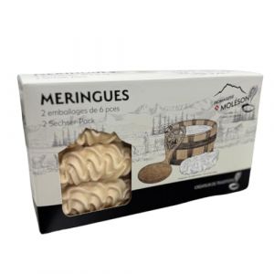 Meringues Suisses de la Gruyère x12 120g fabrication artisanale du Terroir du Pays de Fribourg - Dessert par excellence avec la crème double du repas de la Bénichon (Fromagerie du Chateau, neuf)