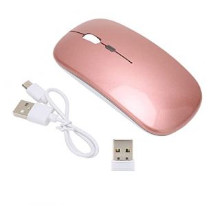 Vvikizy Souris de Jeu sans Fil 2.4G, Ultra-Mince, Rechargeable, Muette, 1600DPI, R&eacute;tro&eacute;clairage Couleur, avec R&eacute;cepteur 2.4G, pour Ordinateur Portable (Or Rose) (Weajan, neuf)