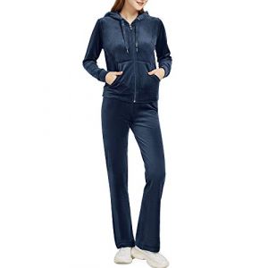 Woolicity Survêtement Femme Ensembles Sportswear Jogging Pyjama Pantalon de jogging en velours uni à capuche sport décontracté Marin S (Woolicity-EU, neuf)