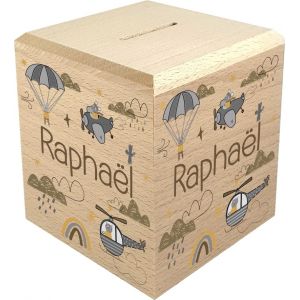 Tirelire Enfant en Bois - Tirelire personnalisée avec prénom - 100% fabriquée en France - Cadeau Noël bébé, Baptême, Cadeau de Naissance (Souris Grise) (GRAVURE EVENTS, neuf)