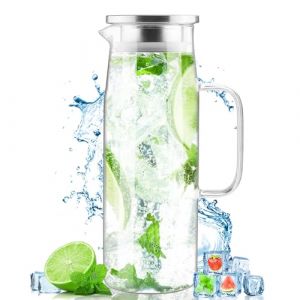 Zosenyer Carafe Eau Verre, 1.5 Litre Pichet en Verre Transparent avec Couvercle et Anse, Carafe D'eau Résistant à la Chaleur, pour Eau Chaude/Froide, Glacé, Vin, Café, Jus de Fruits, Lait, Boissons (Zosenyer Kft, neuf)