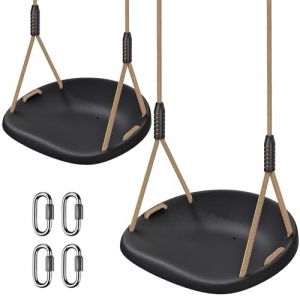BeneLabe 2pcs Balancoire Extérieur, Siège Balançoire Arbre Interieur Plastique Dur Large Balancoire avec Réglable Corde 150-200cm et Mousqueton pour Bébé/Enfant/Adulte/Adolescent, Noir Concaved/272kg (besthouse, neuf)