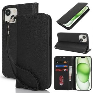 Lipvina Coque pour iPhone 14 Plus / 15 Plus en Cuir Portefeuille avec Porte Carte et Rabat Clapet - Etui Antichoc Magn&eacute;tique pour Protection Compl&egrave;te de Votre iPhone 14 Plus / 15 Plus,Noir (Machan-US, neuf)