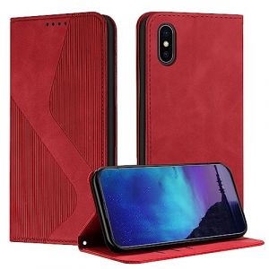 Fatcatparadise Coque pour iPhone XS Max, Coque iPhone XS Max (6,5 Pouces), Housse en Cuir PU Pochette Portefeuille Rabat Clapet Case Porte Carte Magn&eacute;tique Etui de Protection Flip Case (Rouge) (Oldwen, neuf)