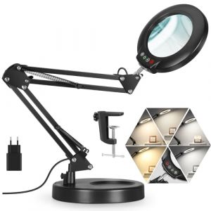 Veemagni 10X Lampe Loupe avec Lumi&egrave;re, 5 Modes de Couleur Gradation Continue 2 en 1 Lampe de Bureau et Pince, LED Loupe avec Lumi&egrave;re et Support pour Lecture, R&eacute;paration, Artisanat, Peinture (Veemagni, neuf)
